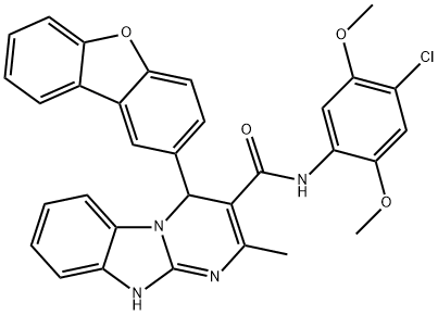 N-(4-chloro-2,5-dimethoxyphenyl)-4-dibenzofuran-2-yl-2-methyl-1,4-dihydropyrimido[1,2-a]benzimidazole-3-carboxamide Struktur