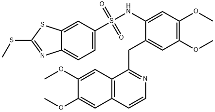 N-[2-[(6,7-dimethoxyisoquinolin-1-yl)methyl]-4,5-dimethoxyphenyl]-2-methylsulfanyl-1,3-benzothiazole-6-sulfonamide Struktur