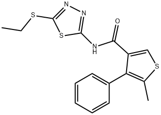 N-(5-ethylsulfanyl-1,3,4-thiadiazol-2-yl)-5-methyl-4-phenylthiophene-3-carboxamide Struktur