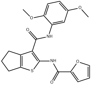 N-[3-[(2,5-dimethoxyphenyl)carbamoyl]-5,6-dihydro-4H-cyclopenta[b]thiophen-2-yl]furan-2-carboxamide Struktur