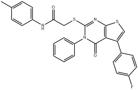 2-[5-(4-fluorophenyl)-4-oxo-3-phenylthieno[2,3-d]pyrimidin-2-yl]sulfanyl-N-(4-methylphenyl)acetamide Struktur