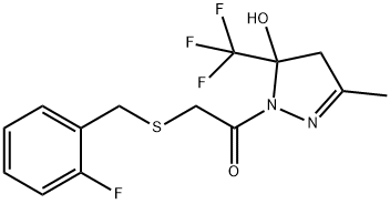 2-[(2-fluorophenyl)methylsulfanyl]-1-[5-hydroxy-3-methyl-5-(trifluoromethyl)-4H-pyrazol-1-yl]ethanone Struktur