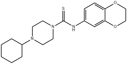 4-cyclohexyl-N-(2,3-dihydro-1,4-benzodioxin-6-yl)piperazine-1-carbothioamide Struktur