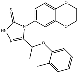 4-(2,3-dihydro-1,4-benzodioxin-6-yl)-3-[1-(2-methylphenoxy)ethyl]-1H-1,2,4-triazole-5-thione Struktur