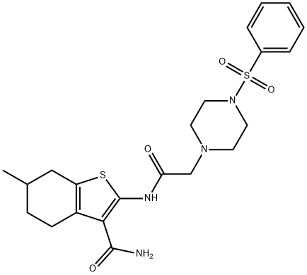 2-[[2-[4-(benzenesulfonyl)piperazin-1-yl]acetyl]amino]-6-methyl-4,5,6,7-tetrahydro-1-benzothiophene-3-carboxamide Struktur