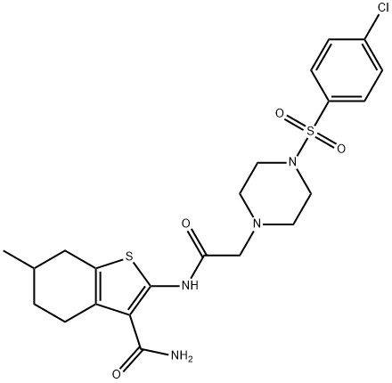 2-[[2-[4-(4-chlorophenyl)sulfonylpiperazin-1-yl]acetyl]amino]-6-methyl-4,5,6,7-tetrahydro-1-benzothiophene-3-carboxamide Struktur