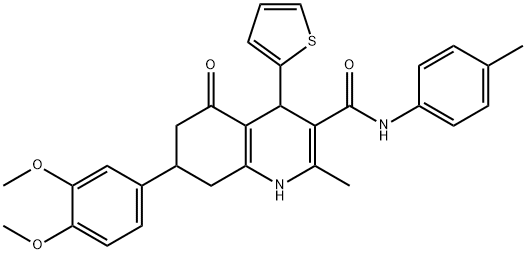 7-(3,4-dimethoxyphenyl)-2-methyl-N-(4-methylphenyl)-5-oxo-4-thiophen-2-yl-4,6,7,8-tetrahydro-1H-quinoline-3-carboxamide Struktur