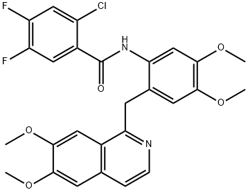 2-chloro-N-[2-[(6,7-dimethoxyisoquinolin-1-yl)methyl]-4,5-dimethoxyphenyl]-4,5-difluorobenzamide Struktur