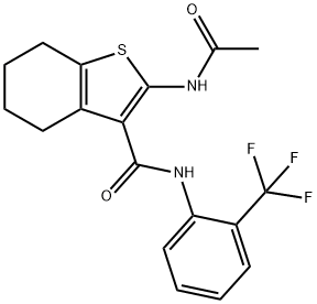 2-acetamido-N-[2-(trifluoromethyl)phenyl]-4,5,6,7-tetrahydro-1-benzothiophene-3-carboxamide Struktur