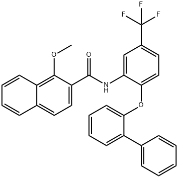 1-methoxy-N-[2-(2-phenylphenoxy)-5-(trifluoromethyl)phenyl]naphthalene-2-carboxamide Struktur