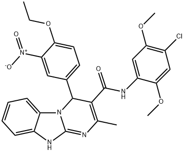 N-(4-chloro-2,5-dimethoxyphenyl)-4-(4-ethoxy-3-nitrophenyl)-2-methyl-1,4-dihydropyrimido[1,2-a]benzimidazole-3-carboxamide Struktur