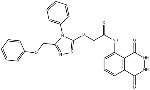 N-(1,4-dioxo-2,3-dihydrophthalazin-5-yl)-2-[[5-(phenoxymethyl)-4-phenyl-1,2,4-triazol-3-yl]sulfanyl]acetamide Struktur