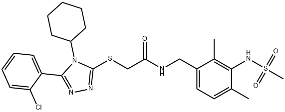 2-[[5-(2-chlorophenyl)-4-cyclohexyl-1,2,4-triazol-3-yl]sulfanyl]-N-[[3-(methanesulfonamido)-2,4-dimethylphenyl]methyl]acetamide Struktur