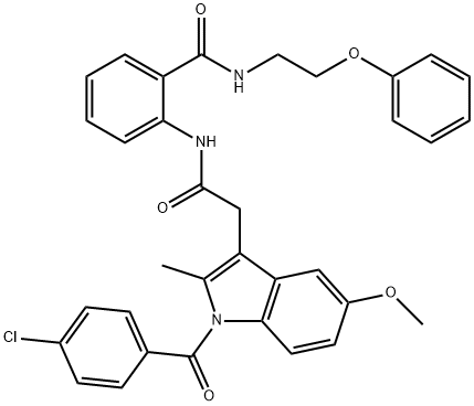 2-[[2-[1-(4-chlorobenzoyl)-5-methoxy-2-methylindol-3-yl]acetyl]amino]-N-(2-phenoxyethyl)benzamide Struktur