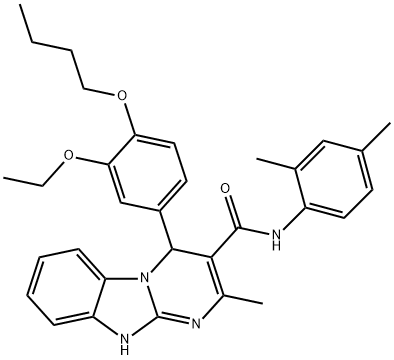 4-(4-butoxy-3-ethoxyphenyl)-N-(2,4-dimethylphenyl)-2-methyl-1,4-dihydropyrimido[1,2-a]benzimidazole-3-carboxamide Struktur