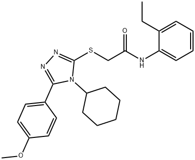 2-[[4-cyclohexyl-5-(4-methoxyphenyl)-1,2,4-triazol-3-yl]sulfanyl]-N-(2-ethylphenyl)acetamide Struktur