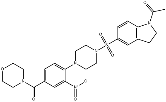 1-[5-[4-[4-(morpholine-4-carbonyl)-2-nitrophenyl]piperazin-1-yl]sulfonyl-2,3-dihydroindol-1-yl]ethanone Struktur