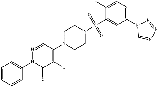 4-chloro-5-[4-[2-methyl-5-(tetrazol-1-yl)phenyl]sulfonylpiperazin-1-yl]-2-phenylpyridazin-3-one Struktur