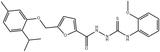 1-(2-methoxyphenyl)-3-[[5-[(5-methyl-2-propan-2-ylphenoxy)methyl]furan-2-carbonyl]amino]thiourea Struktur