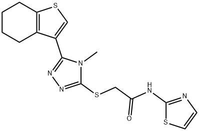 2-[[4-methyl-5-(4,5,6,7-tetrahydro-1-benzothiophen-3-yl)-1,2,4-triazol-3-yl]sulfanyl]-N-(1,3-thiazol-2-yl)acetamide Struktur