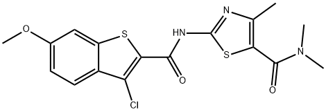 2-[(3-chloro-6-methoxy-1-benzothiophene-2-carbonyl)amino]-N,N,4-trimethyl-1,3-thiazole-5-carboxamide Struktur