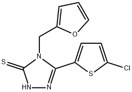 3-(5-chlorothiophen-2-yl)-4-(furan-2-ylmethyl)-1H-1,2,4-triazole-5-thione Struktur