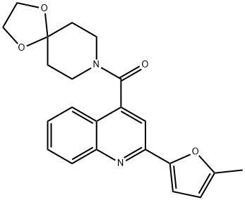 1,4-dioxa-8-azaspiro[4.5]decan-8-yl-[2-(5-methylfuran-2-yl)quinolin-4-yl]methanone Struktur