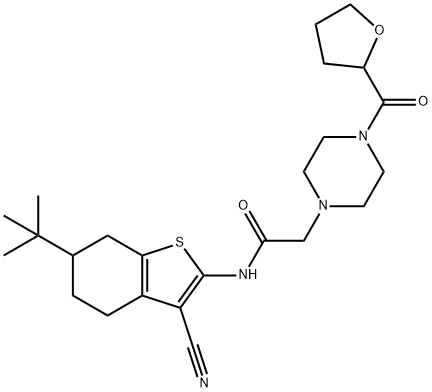 N-(6-tert-butyl-3-cyano-4,5,6,7-tetrahydro-1-benzothiophen-2-yl)-2-[4-(oxolane-2-carbonyl)piperazin-1-yl]acetamide Struktur