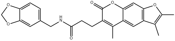 N-(1,3-benzodioxol-5-ylmethyl)-3-(2,3,5-trimethyl-7-oxofuro[3,2-g]chromen-6-yl)propanamide Struktur