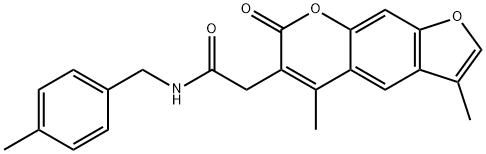 2-(3,5-dimethyl-7-oxofuro[3,2-g]chromen-6-yl)-N-[(4-methylphenyl)methyl]acetamide Struktur