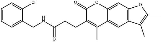 N-[(2-chlorophenyl)methyl]-3-(2,3,5-trimethyl-7-oxofuro[3,2-g]chromen-6-yl)propanamide Struktur