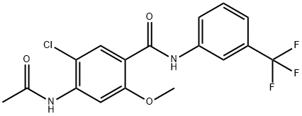 4-acetamido-5-chloro-2-methoxy-N-[3-(trifluoromethyl)phenyl]benzamide Struktur