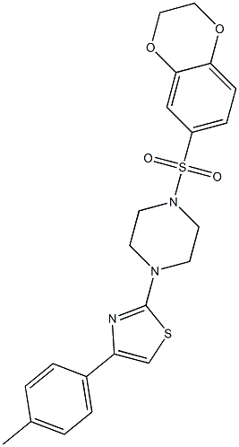 2-[4-(2,3-dihydro-1,4-benzodioxin-6-ylsulfonyl)piperazin-1-yl]-4-(4-methylphenyl)-1,3-thiazole Struktur