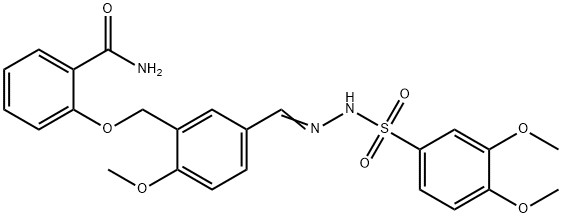 2-[[5-[(E)-[(3,4-dimethoxyphenyl)sulfonylhydrazinylidene]methyl]-2-methoxyphenyl]methoxy]benzamide Struktur