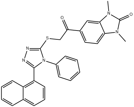 1,3-dimethyl-5-[2-[(5-naphthalen-1-yl-4-phenyl-1,2,4-triazol-3-yl)sulfanyl]acetyl]benzimidazol-2-one Struktur