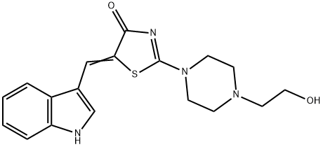 (5Z)-2-[4-(2-hydroxyethyl)piperazin-1-yl]-5-(1H-indol-3-ylmethylidene)-1,3-thiazol-4-one Struktur