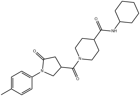 N-cyclohexyl-1-[1-(4-methylphenyl)-5-oxopyrrolidine-3-carbonyl]piperidine-4-carboxamide Struktur