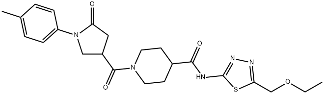 N-[5-(ethoxymethyl)-1,3,4-thiadiazol-2-yl]-1-[1-(4-methylphenyl)-5-oxopyrrolidine-3-carbonyl]piperidine-4-carboxamide Struktur