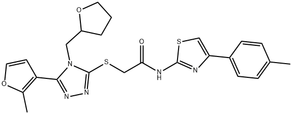 2-[[5-(2-methylfuran-3-yl)-4-(oxolan-2-ylmethyl)-1,2,4-triazol-3-yl]sulfanyl]-N-[4-(4-methylphenyl)-1,3-thiazol-2-yl]acetamide Struktur