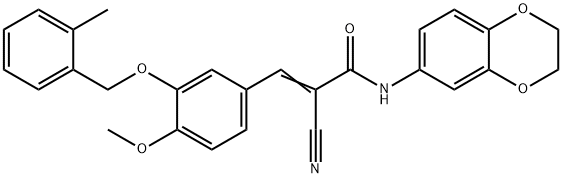 (E)-2-cyano-N-(2,3-dihydro-1,4-benzodioxin-6-yl)-3-[4-methoxy-3-[(2-methylphenyl)methoxy]phenyl]prop-2-enamide Struktur