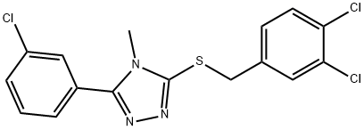 3-(3-chlorophenyl)-5-[(3,4-dichlorophenyl)methylsulfanyl]-4-methyl-1,2,4-triazole Struktur