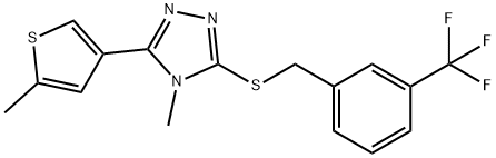 4-methyl-3-(5-methylthiophen-3-yl)-5-[[3-(trifluoromethyl)phenyl]methylsulfanyl]-1,2,4-triazole Struktur