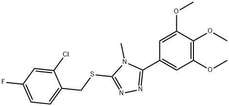 3-[(2-chloro-4-fluorophenyl)methylsulfanyl]-4-methyl-5-(3,4,5-trimethoxyphenyl)-1,2,4-triazole Struktur