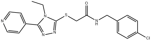 N-[(4-chlorophenyl)methyl]-2-[(4-ethyl-5-pyridin-4-yl-1,2,4-triazol-3-yl)sulfanyl]acetamide Struktur