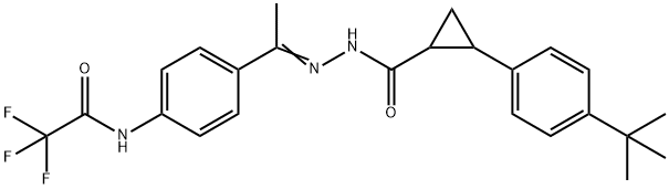 2-(4-tert-butylphenyl)-N-[(E)-1-[4-[(2,2,2-trifluoroacetyl)amino]phenyl]ethylideneamino]cyclopropane-1-carboxamide Struktur