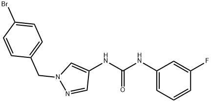 1-[1-[(4-bromophenyl)methyl]pyrazol-4-yl]-3-(3-fluorophenyl)urea Struktur