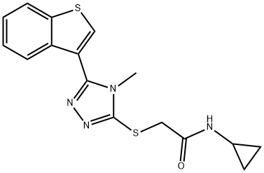 2-[[5-(1-benzothiophen-3-yl)-4-methyl-1,2,4-triazol-3-yl]sulfanyl]-N-cyclopropylacetamide Struktur