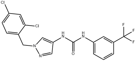 1-[1-[(2,4-dichlorophenyl)methyl]pyrazol-4-yl]-3-[3-(trifluoromethyl)phenyl]urea Struktur