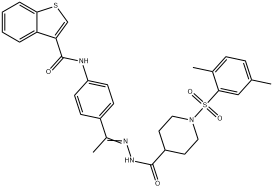 N-[(Z)-1-[4-(1-benzothiophene-3-carbonylamino)phenyl]ethylideneamino]-1-(2,5-dimethylphenyl)sulfonylpiperidine-4-carboxamide Struktur