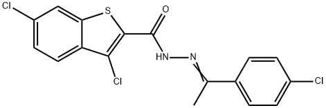 3,6-dichloro-N-[(E)-1-(4-chlorophenyl)ethylideneamino]-1-benzothiophene-2-carboxamide Struktur